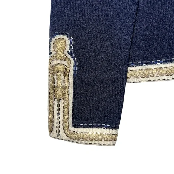 St John Evening Blue And Metallic Gold Embroidered Knit Sweater - Picture 4 of 16